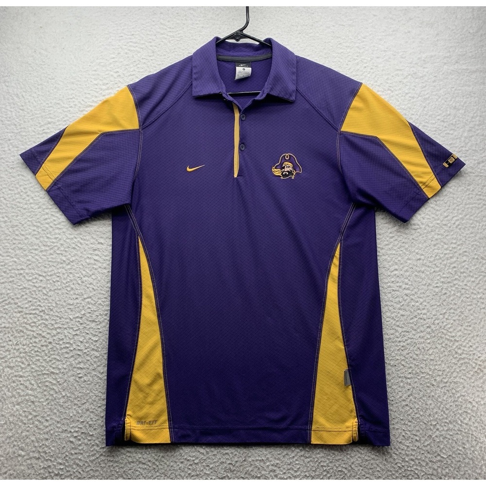 Nike East Carolina University Golf Polo Shirt Mens Medium Purple Yellow Pirates